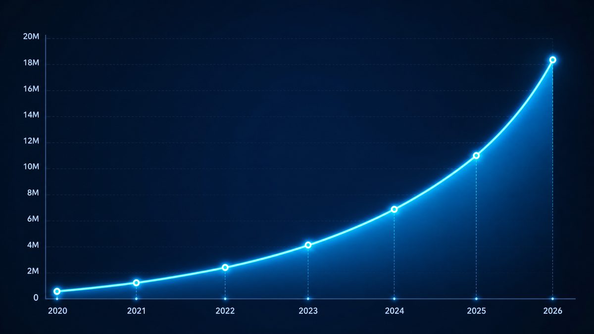 aaa一级日韩用户增长数据图表,展示2020-2026年注册用户从50万增长至1800万的趋势